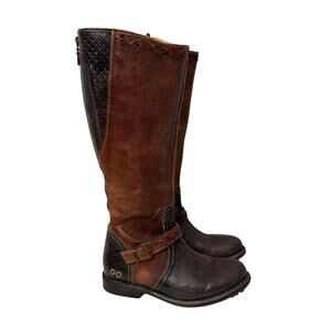 BedStu Boots Womens 7.5 Glaye Tall Riding Two Tone Back Zip for Wide Calves